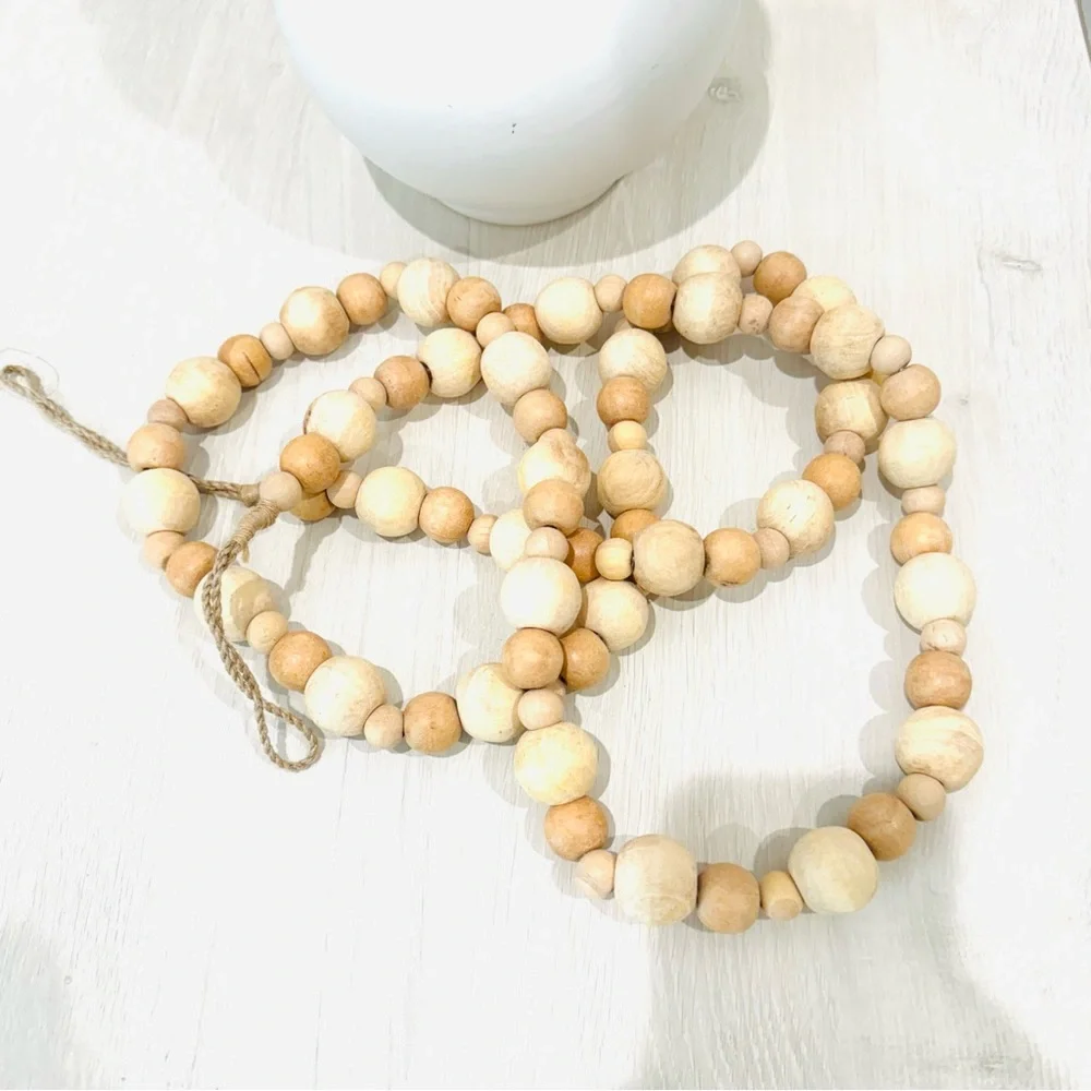 BOHO Natural Unfinished Wood Beaded 6ft Garland with Tassels